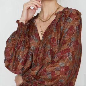 Anthropologie Cabellero Miki Blouse Small Boho Silk Blend‎ Floral Top